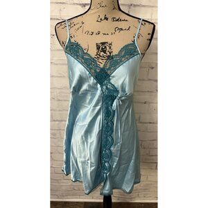 Victoria’s Secret Angels Sz‎ Med Blue Lace Chemise Neglige Slip Dress Sexy